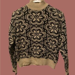 Philosophy Black and Cream Floral Turtleneck Sweater